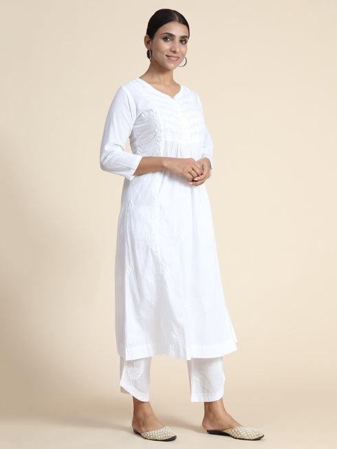 Anjana in Hand Embroidery Chikankari Long Kurti for Women in White